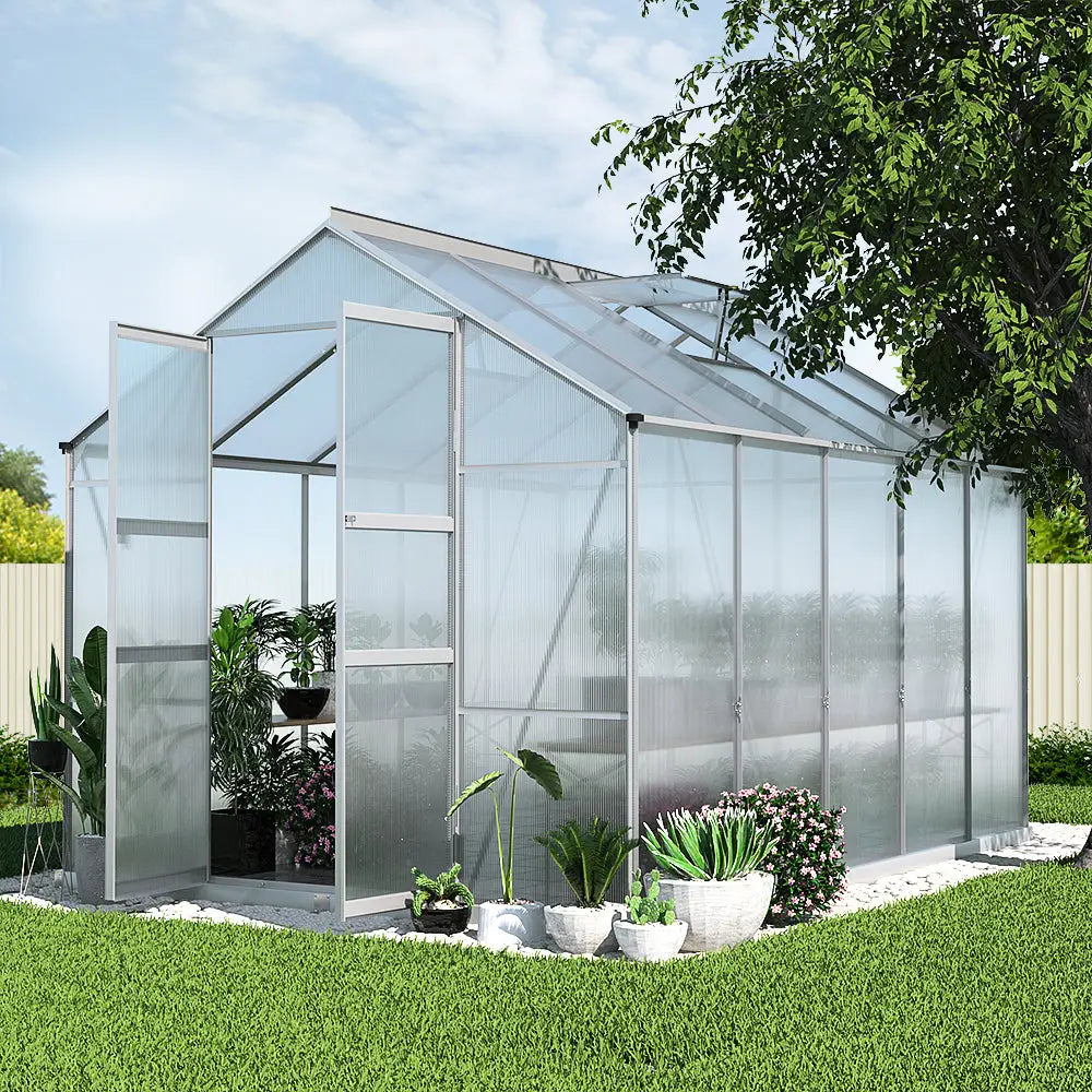 Greenfingers Greenhouse 3x2.5x2.26M Double Doors Aluminium Green House Garden Shed - Home & Garden > Green Houses