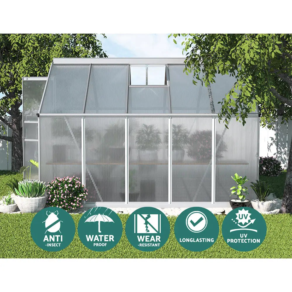 Greenfingers Greenhouse 3x2.5x2.26M Double Doors Aluminium Green House Garden Shed - Home & Garden > Green Houses