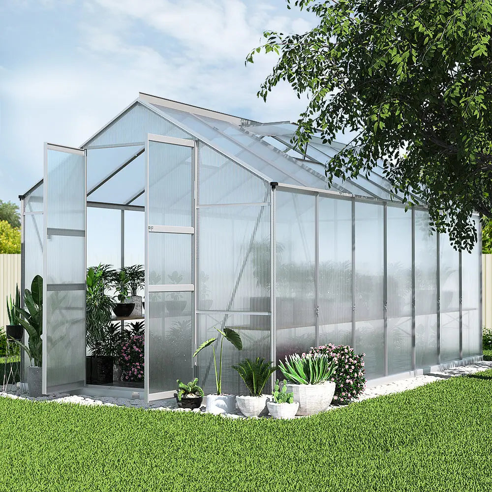 Greenfingers Greenhouse 4.1x2.5x2.26M Double Doors Aluminium Green House Garden Shed - Home & Garden > Green Houses