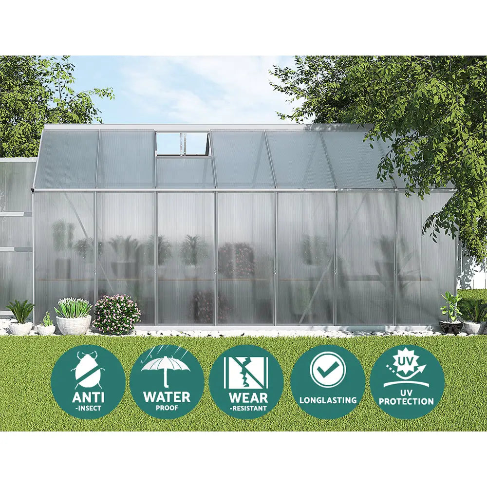 Greenfingers Greenhouse 4.1x2.5x2.26M Double Doors Aluminium Green House Garden Shed - Home & Garden > Green Houses