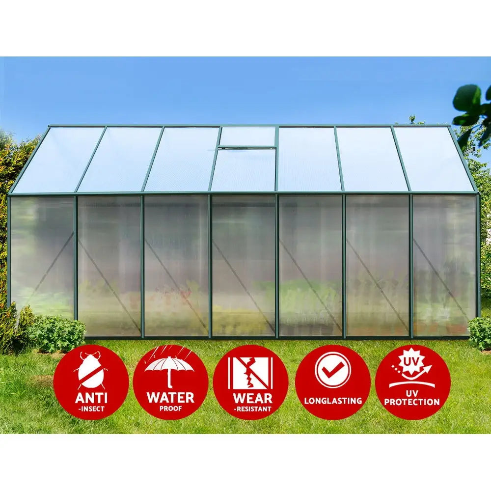 Greenfingers Greenhouse 4.43x2.44x2.15M Aluminium Polycarbonate Green House Garden Shed - Home & Garden > Green Houses