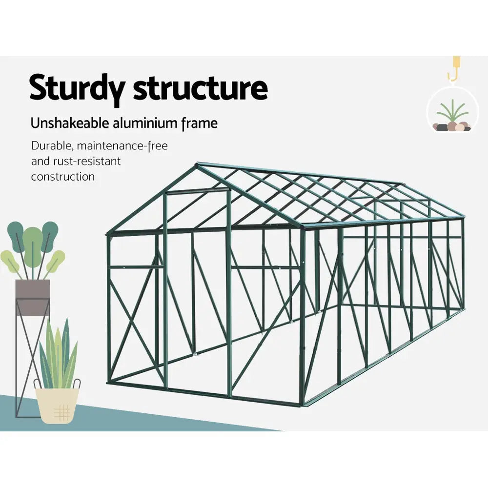 Greenfingers Greenhouse 4.43x2.44x2.15M Aluminium Polycarbonate Green House Garden Shed - Home & Garden > Green Houses