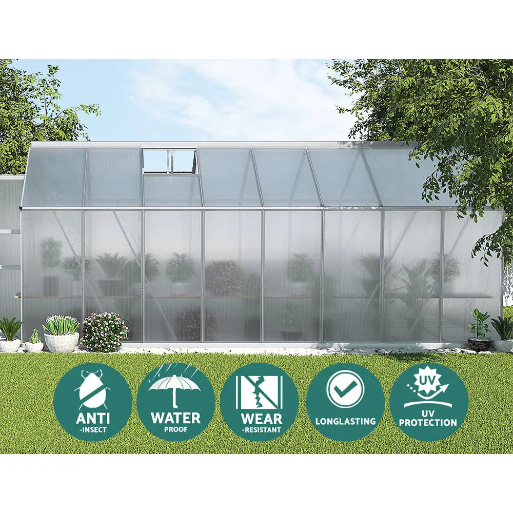 Greenfingers Greenhouse 4.7x2.5x2.26M Double Doors Aluminium Green House Garden Shed - Home & Garden > Green Houses