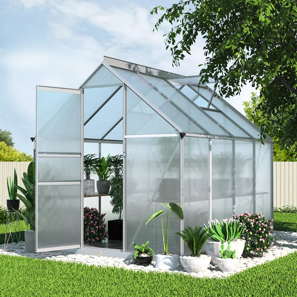 Greenfingers Greenhouse Aluminium Green House Polycarbonate Garden Shed 2.4x1.9M - Home & Garden > Green Houses