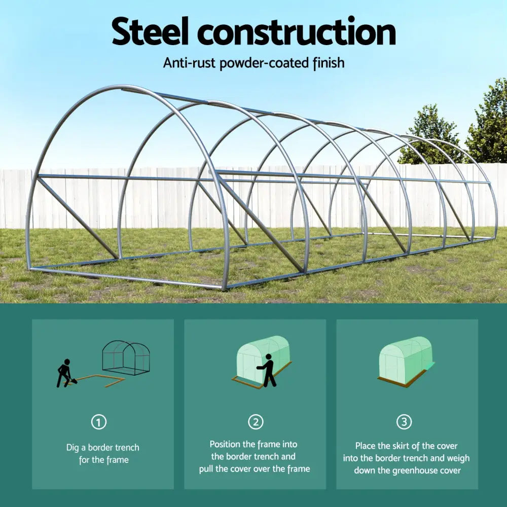 Greenfingers Greenhouse Walk in Green House Tunnel Plant Garden Shed Dome 9x3x2M - Home & Garden > Greenhouses >