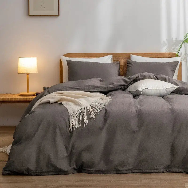 Grey 1.8m (Duvet Cover 180*220cm) Luxurious Soft Brushed Microfiber 4-Piece Bedding Set - Pure Color Double Bed Duvet