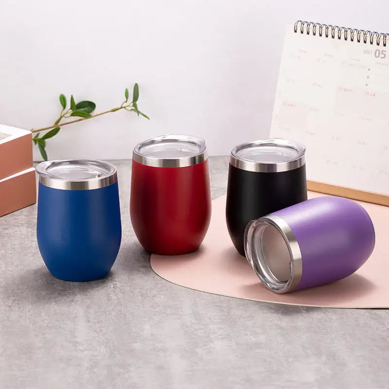Grey 12oz Double-Wall Vacuum 304 Eggshell Cup - Mini Portable Insulated U-Shaped Cup Creative Small Beer Mug