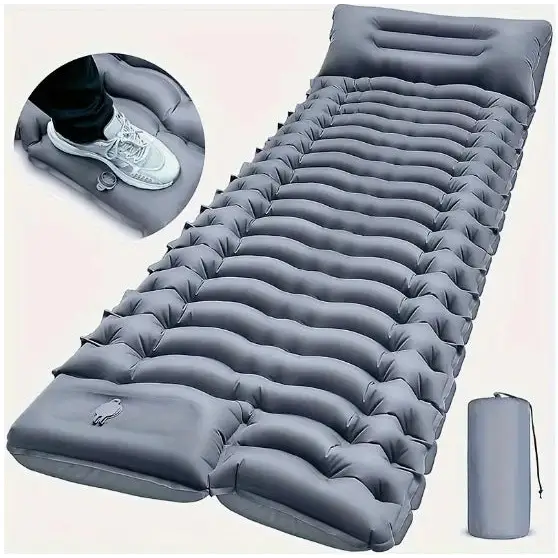 Grey 190cm Ultra-Light Foot Pump Inflatable Camping Sleeping Pad - Furniture > Outdoor > Outdoor Furniture Accessories