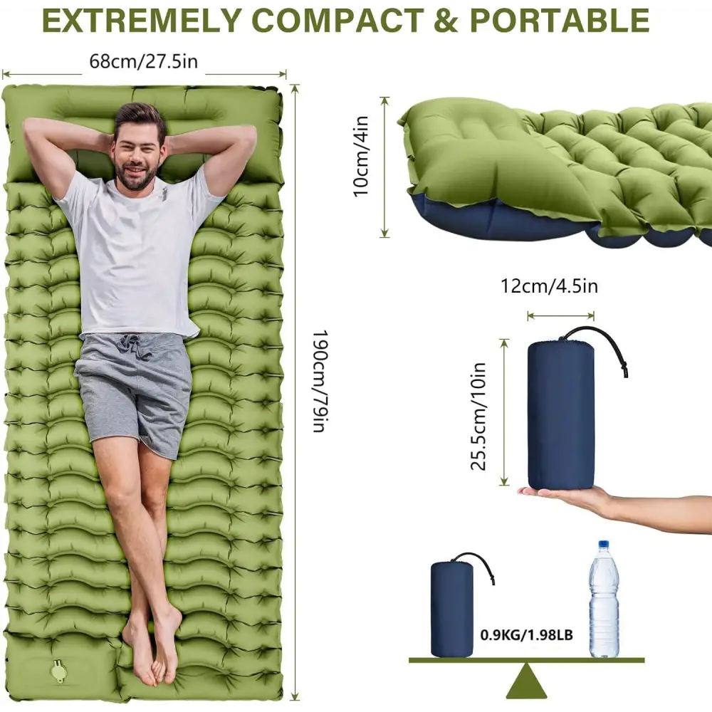 Grey 190cm Ultra-Light Foot Pump Inflatable Camping Sleeping Pad - Furniture > Outdoor > Outdoor Furniture Accessories