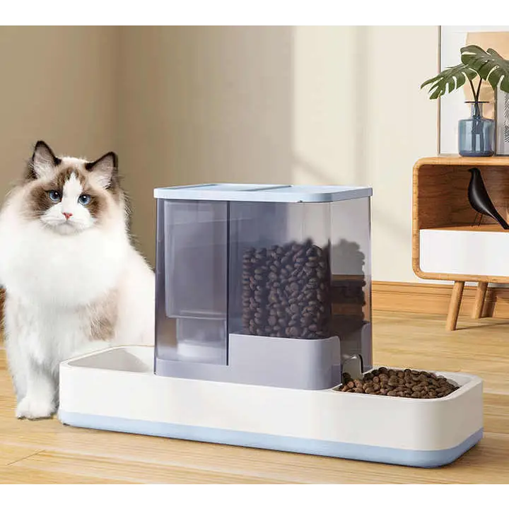 Grey 2-in-1 Automatic Pet Water and Food Dispenser - Gravity Feeder for Cats and Dogs - Pet Care > Cat Supplies > Cat