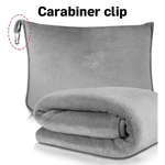 Grey 2-in-1 Plush Travel Blanket & Pillow Set - Soft Flannel with Luggage Strap & Carabiner (50x60in) - Home & Garden >