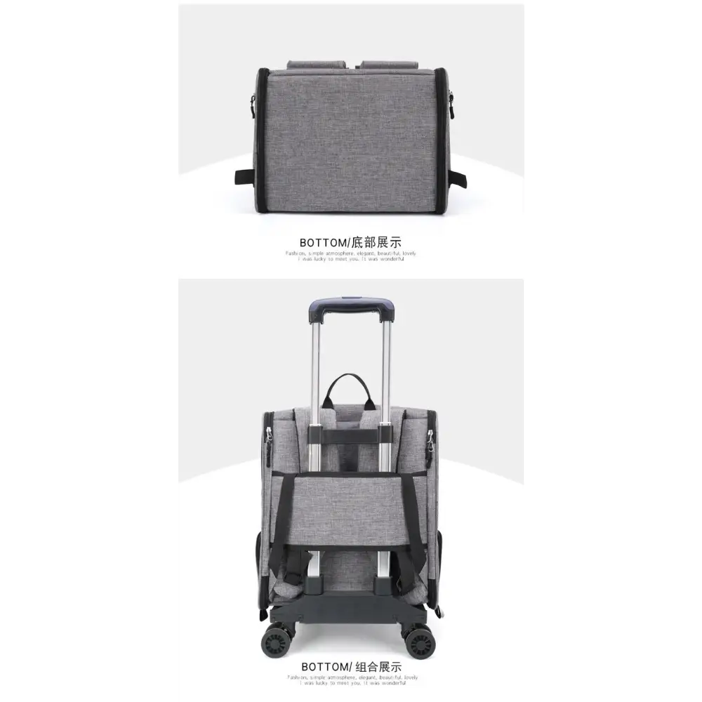 Grey 3-in-1 Pet Carrier: Rolling Backpack with Collapsible Design - Pet Care > Cat Supplies > Cat Carriers & Crates