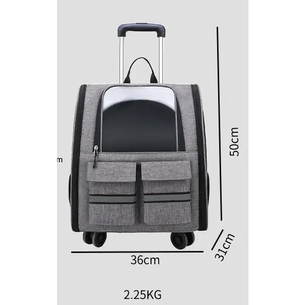 Grey 3-in-1 Pet Carrier: Rolling Backpack with Collapsible Design - Pet Care > Cat Supplies > Cat Carriers & Crates