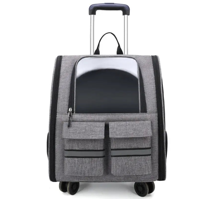Grey 3-in-1 Pet Carrier: Rolling Backpack with Collapsible Design - Pet Care > Cat Supplies > Cat Carriers & Crates
