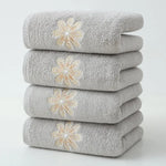 Grey 4-Pack Elegant Glod Floral Embroidered Cotton Hand Towels - Ultra Soft & Absorbent - Home & Garden > Bathroom