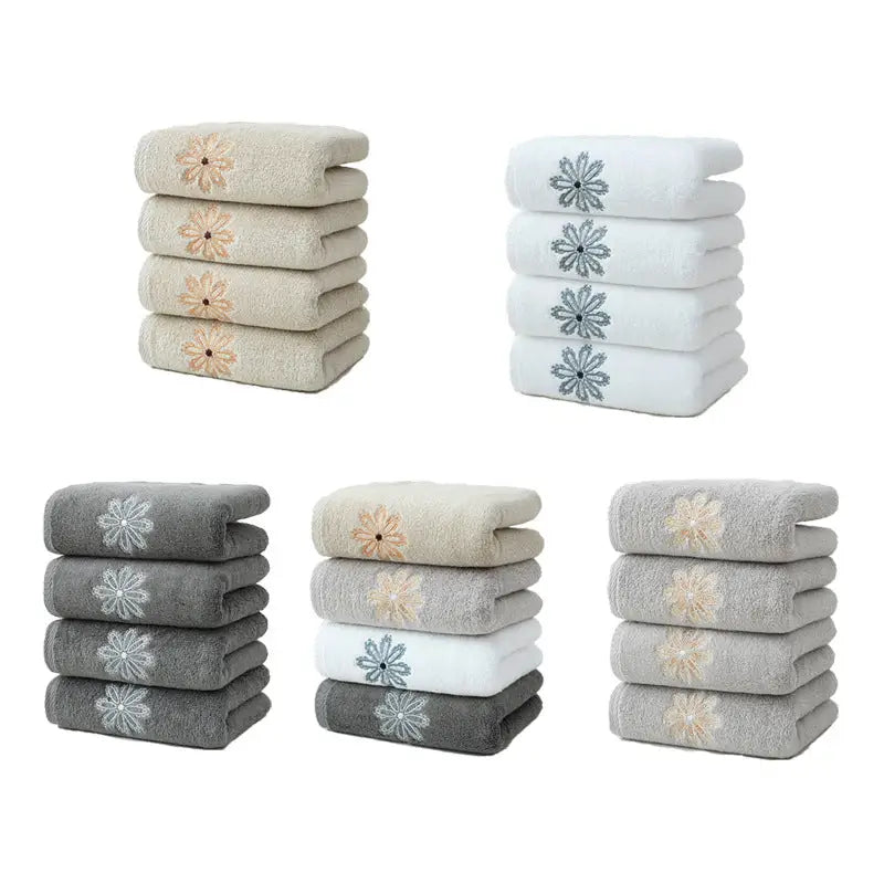 Grey 4-Pack Elegant Glod Floral Embroidered Cotton Hand Towels - Ultra Soft & Absorbent - Home & Garden > Bathroom