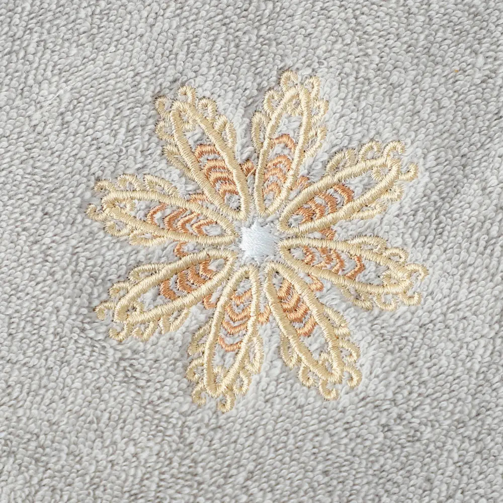 Grey 4-Pack Elegant Glod Floral Embroidered Cotton Hand Towels - Ultra Soft & Absorbent - Home & Garden > Bathroom