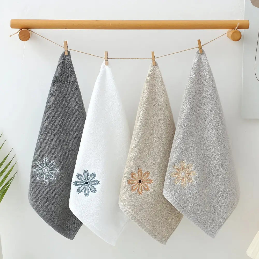 Grey 4-Pack Elegant Glod Floral Embroidered Cotton Hand Towels - Ultra Soft & Absorbent - Home & Garden > Bathroom