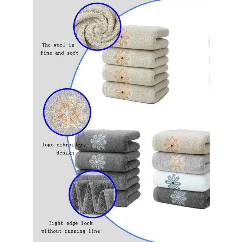 Grey 4-Pack Elegant Glod Floral Embroidered Cotton Hand Towels - Ultra Soft & Absorbent - Home & Garden > Bathroom