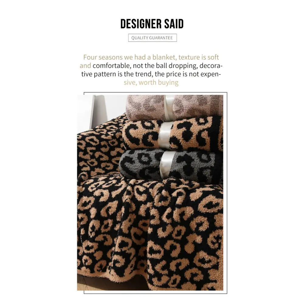 Grey and Black Luxurious Leopard Print Knit Throw Blanket - Ultra-Soft Jacquard Plush for Sofa Bed & Cozy Comfort