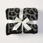 Grey and Black Luxurious Leopard Print Knit Throw Blanket - Ultra-Soft Jacquard Plush for Sofa Bed & Cozy Comfort