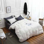 Grey And White Stitching Ultra-Soft Solid Color 4-Piece Bedding Set - Queen Size(Suitable for 2m bed) - Home & Garden >