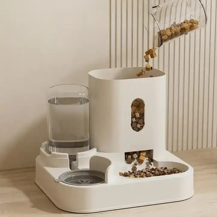 Grey Automatic Pet Feeder and Water Dispenser - Smart Dog Bowl & Cat Feeder Universal Pet Feeding Station Electric Pet