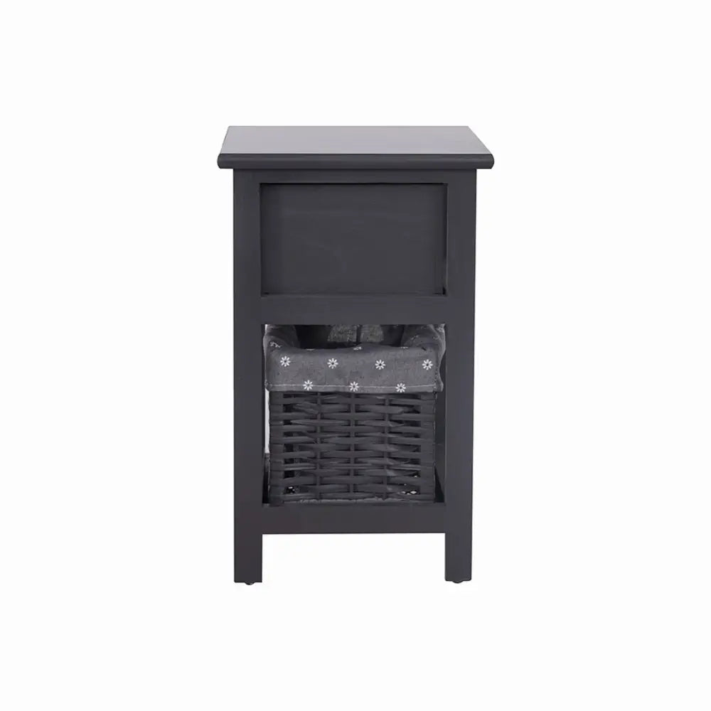 Grey Bedside Table with Wicker Basket - Furniture > Bedroom > Bedside Tables