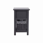 Grey Bedside Table with Wicker Basket - Furniture > Bedroom > Bedside Tables