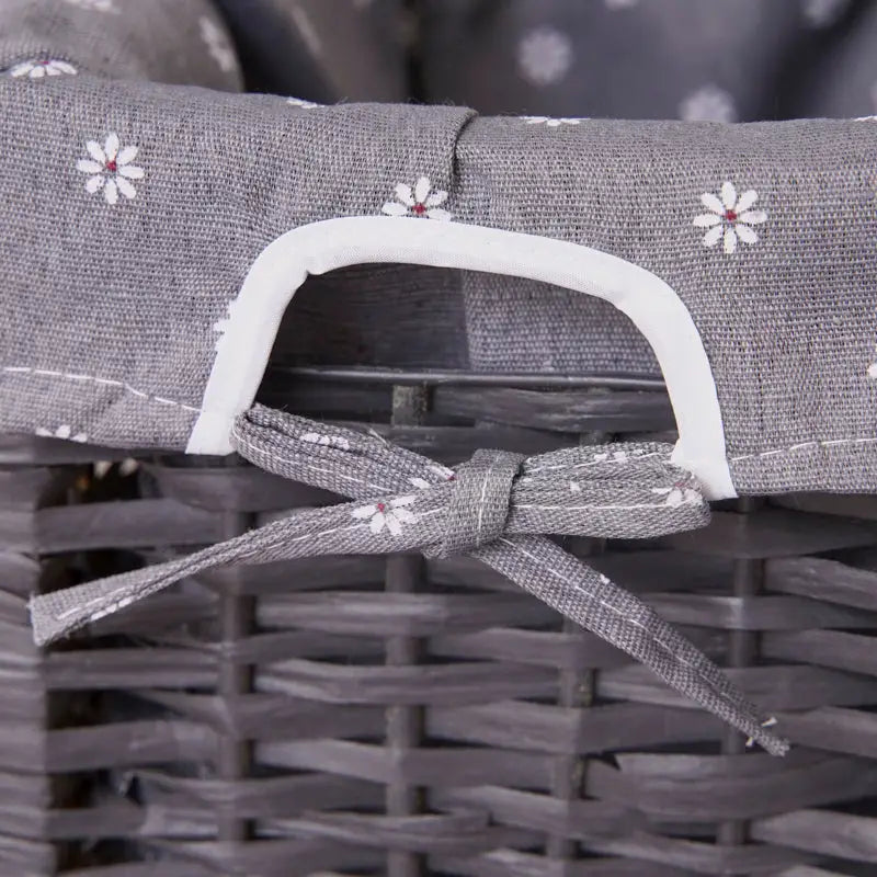 Grey Bedside Table with Wicker Basket - Furniture > Bedroom > Bedside Tables