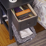 Grey Bedside Table with Wicker Basket - Furniture > Bedroom > Bedside Tables