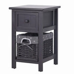 Grey Bedside Table with Wicker Basket - Furniture > Bedroom > Bedside Tables
