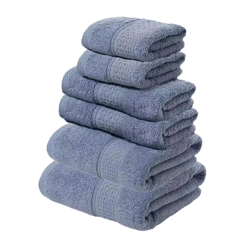 Grey Blue Luxury 6-Piece 100% Cotton Towel Set - 2 Bath Towels 2 Hand Towels 2 Face Towels - Home & Garden > Bathroom