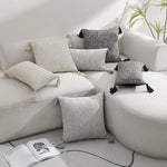 Grey Chic Geometric Jacquard Cushion Covers with Tassels - Set of 2 Plush Blend for Sofa & Bed Decor (45x45cm Insert