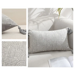 Grey Chic Geometric Jacquard Cushion Covers with Tassels - Set of 2 Plush Blend for Sofa & Bed Decor (45x45cm Insert
