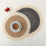 Grey Chic Round Woven Placemats with Tassel Fringe - Set of 4 Cotton Ramie Blend Heat Resistant Table Mats - Home &