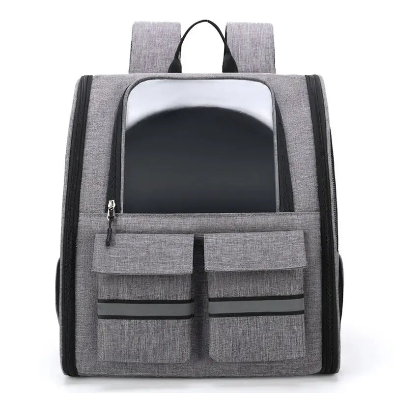 Grey Collapsible Pet Carrier Backpack with Trolley Sleeve - Pet Care > Cat Supplies > Cat Carriers & Crates