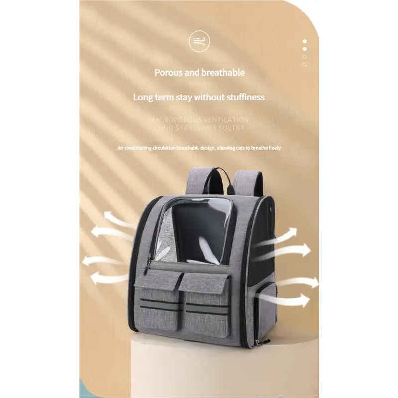Grey Collapsible Pet Carrier Backpack with Trolley Sleeve - Pet Care > Cat Supplies > Cat Carriers & Crates