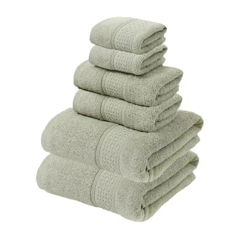 Grey Green Luxury 6-Piece 100% Cotton Towel Set - 2 Bath Towels 2 Hand Towels 2 Face Towels - Home & Garden > Bathroom