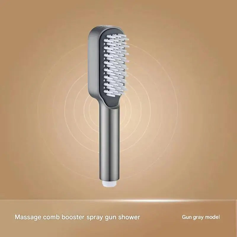 Grey Handheld Shower Head with Silicone Brush and Massage Function - High-Pressure Water Spray - Home & Garden >