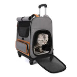 Grey Large Capacity Breathable Foldable Pet Trolley – Travel Cat Carrier with Wheels Portable Spacious and Convenient
