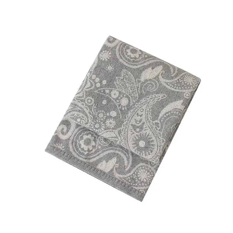 Grey Luxurious Paisley Jacquard Throw Blanket - Soft Wool Blend with Tassels 120x150cm Lightweight Sofa & Nap Blanket