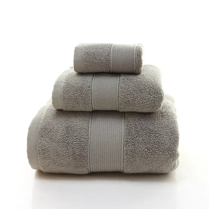Grey Luxury 100% Cotton Towel Set - 3-Piece Combed Cotton Bath Towel Set - Home & Garden > Bathroom Accessories > Bath