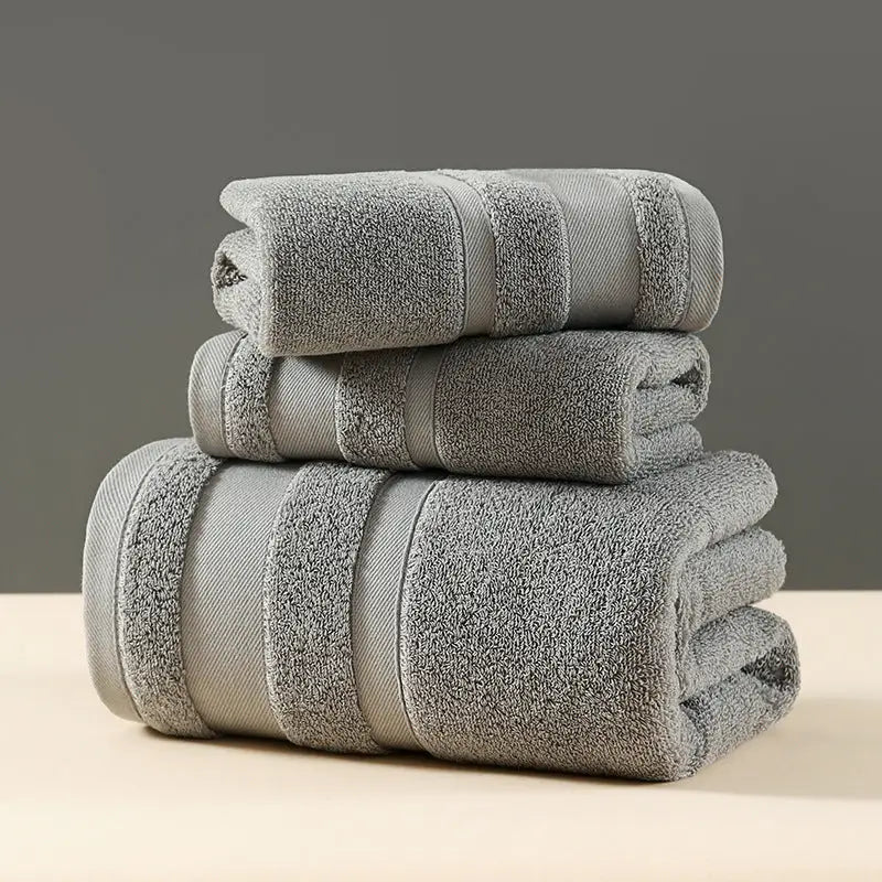 Grey Luxury 3-Piece 100% Cotton Towel Set - Bath Hand & Face Towels - Home & Garden > Bathroom Accessories > Bath