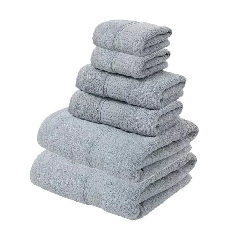 Grey Luxury 6-Piece 100% Cotton Towel Set - 2 Bath Towels 2 Hand Towels 2 Face Towels - Home & Garden > Bathroom
