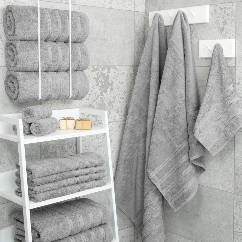 Grey Luxury 6-Piece Combed Cotton Towel Bale Set - Ultra Soft & Absorbent Bath Hand Face Towels - Home & Garden >