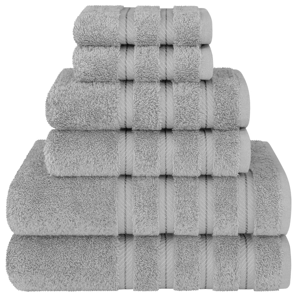 Grey Luxury 6-Piece Combed Cotton Towel Bale Set - Ultra Soft & Absorbent Bath Hand Face Towels - Home & Garden >