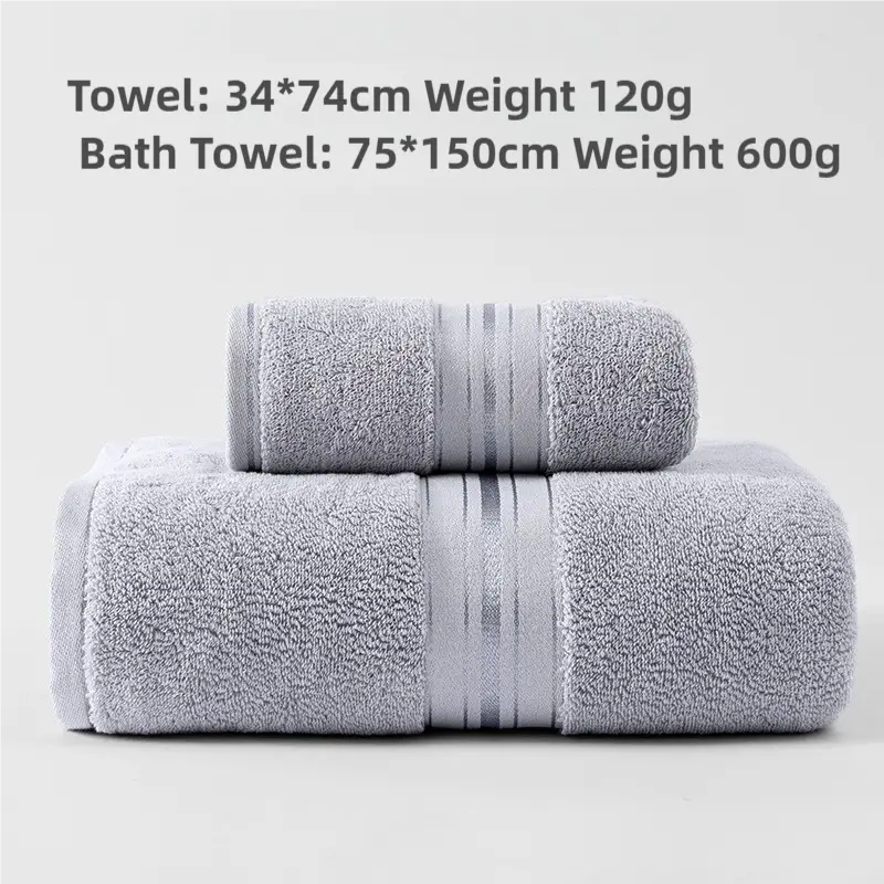 Grey Luxury Cotton Towel Set(Towel + Bath Towel) - Quick Dry Extra Thick & Absorbent Perfect for Bath & Beach - Home &