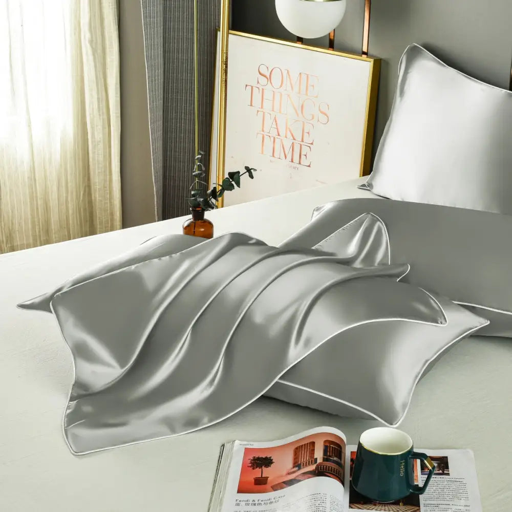 Grey Luxury Double-Sided Satin Silk Pillowcase - Summer Cooling Polyester Pillow Cover Set(Without Pillow Core) - Home