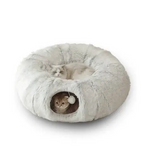 Grey Luxury Plush Cat Bed with Hidden Tunnel - Soft Round Pet Bed for Cats and Small Dogs - Pet Care > Cat Supplies >